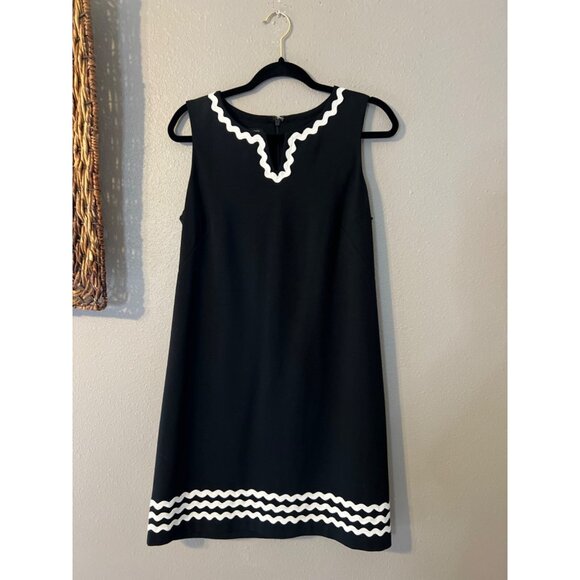 Talbots Dress 8P 8 P Black White Ric Rack Stretch Sleeveless Career Church - Picture 3 of 9